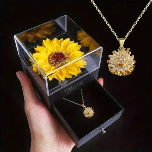 Collar Girasol Rotatorio | Baño en Oro + Caja Regalo ✨