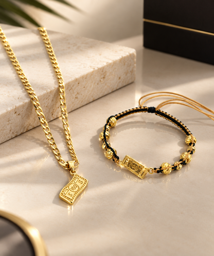 CADENA CUBANA + PULSERA EN LAMINADO 18K