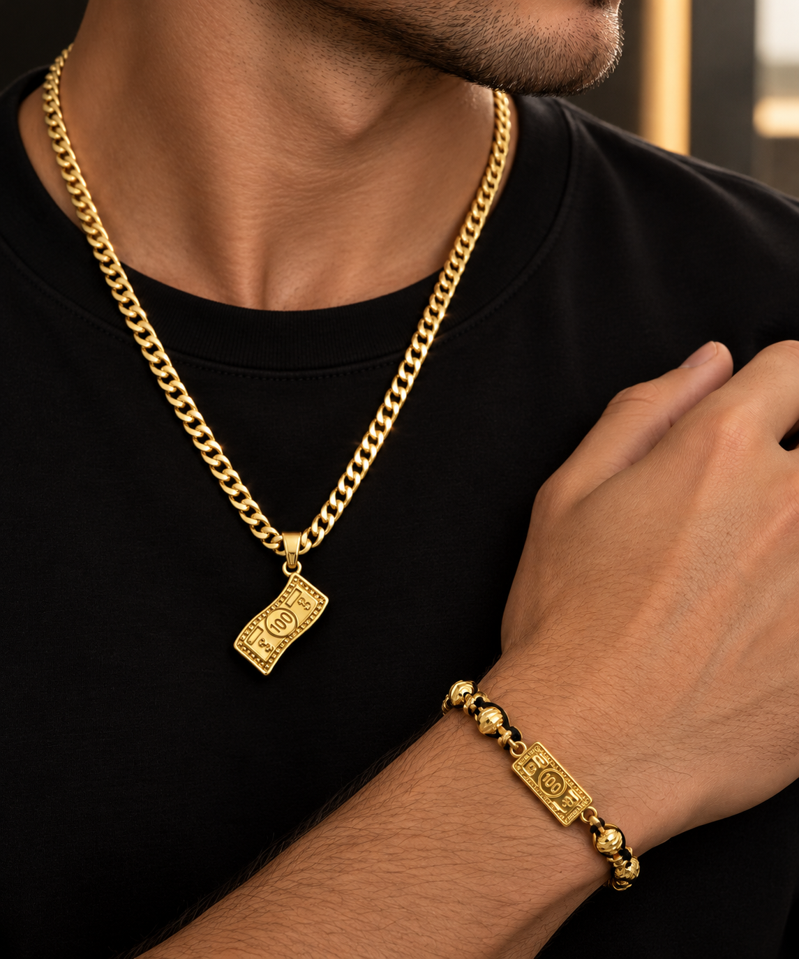 CADENA CUBANA + PULSERA EN LAMINADO 18K